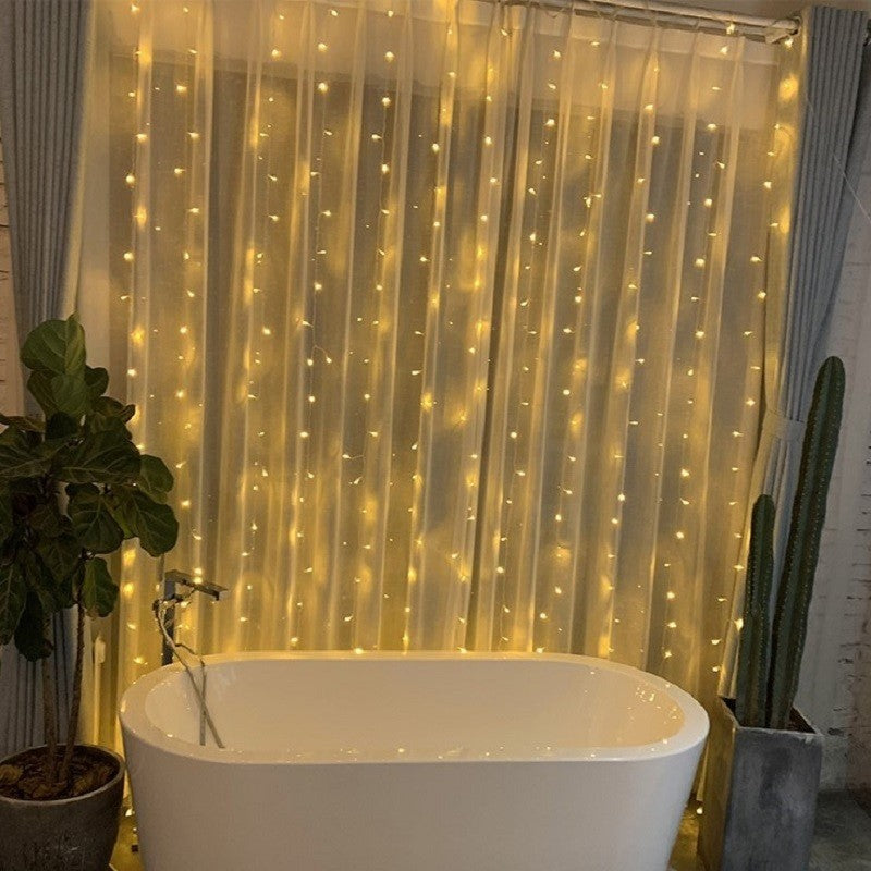 Instalatie Craciun, Tip Perdea, IP44, 8 m x 1 m, 480 LED-uri, Alb cald, 8 jocuri de lumini, Transformator, Interconectabila, Prelungitor 5 m inclus, Fir transparent, Interior/ Exterior, Flippy-2