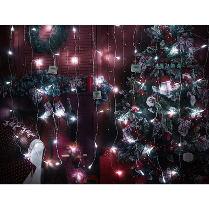 Instalatie Craciun, Tip Perdea, IP44, 8 m x 1 m, 480 LED-uri, Alb rece, 8 jocuri de lumini, Transformator, Interconectabila, Prelungitor 5 m inclus, Fir transparent, Interior/ Exterior, Flippy-4