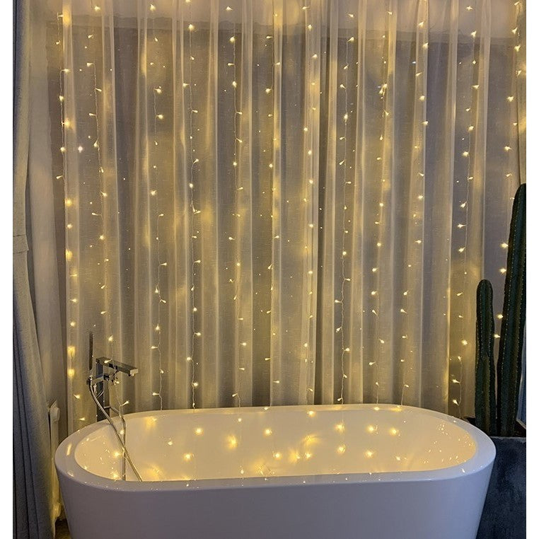 Instalatie Craciun, Tip Perdea, IP44, 8 m x 2 m, 960 LED-uri, Alb cald, 8 jocuri de lumini, Transformator cu telecomanda, Interconectabila, Prelungitor 3 m inclus, Fir transparent, Interior/ Exterior, Flippy-3