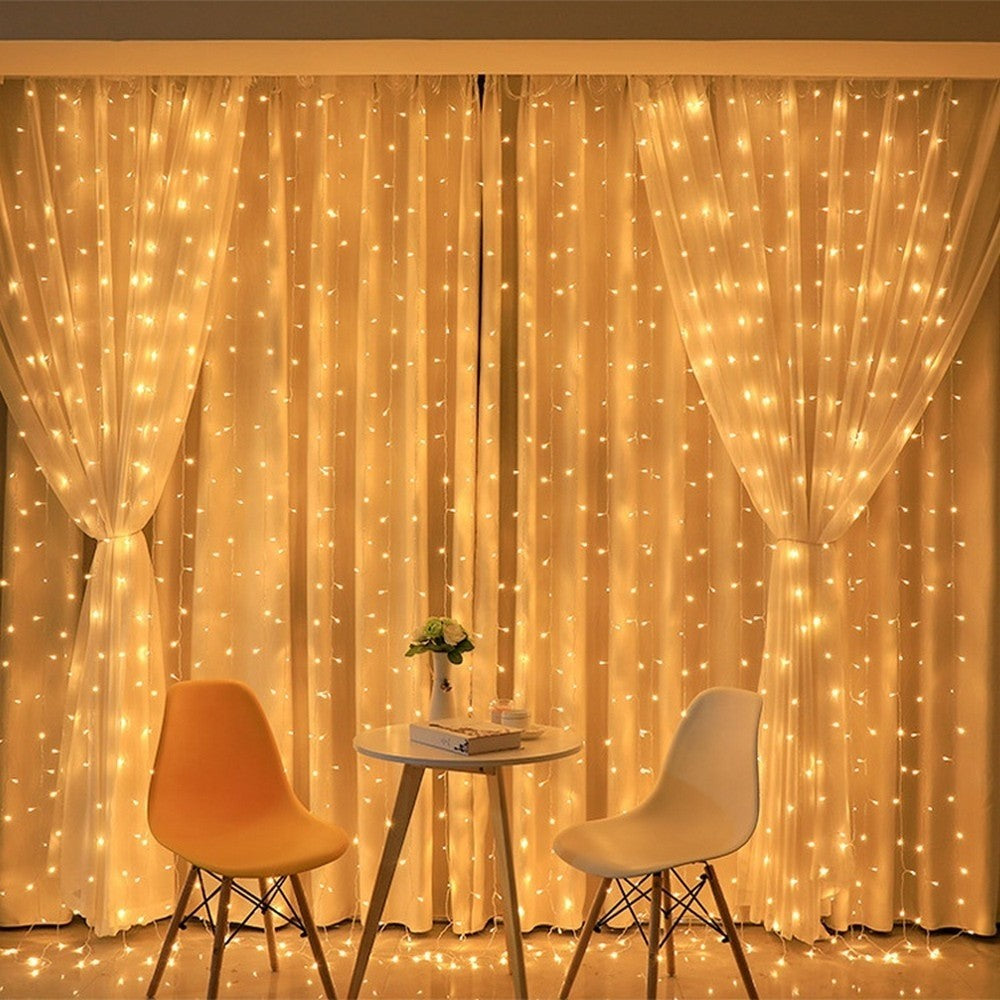 Instalatie Craciun, Tip Perdea, IP44, 8 m x 2 m, 960 LED-uri, Alb cald, 8 jocuri de lumini, Transformator cu telecomanda, Interconectabila, Prelungitor 3 m inclus, Fir transparent, Interior/ Exterior, Flippy-6