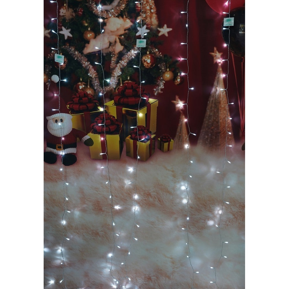 Instalatie Craciun, Tip Perdea, IP44, 8 m x 2 m, 960 LED-uri, Alb rece, 8 jocuri de lumini, Transformator cu telecomanda, Interconectabila, Prelungitor 5 m inclus, Fir transparent, Interior/ Exterior, Flippy-9