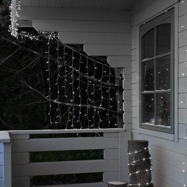 Instalatie Craciun, Tip Perdea, IP44, 9 m x 1 m, 540 LED-uri, Alb rece, 8 jocuri de lumini, Transformator cu telecomanda, Interconectabila, Prelungitor 5 m inclus, Fir transparent, Interior/ Exterior, Flippy-1