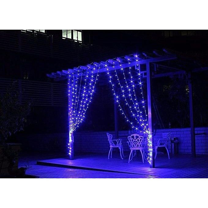 Instalatie Craciun, Tip Perdea, IP44, 9 m x 1 m, 540 LED-uri, Albastru, cu flash, Transformator, Interconectabila, Prelungitor 3 m inclus, Fir transparent, Interior/ Exterior, Flippy-4