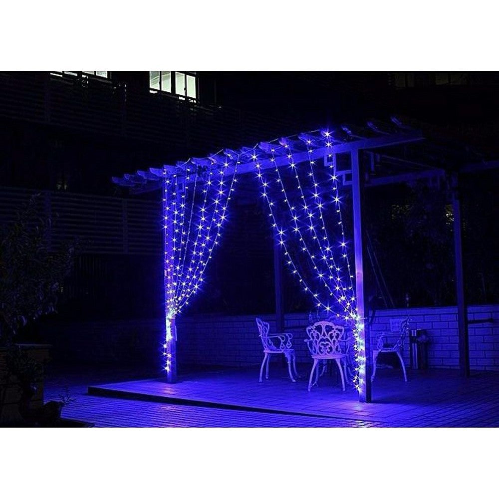 Instalatie Craciun, Tip Perdea, IP44, 9 m x 1 m, 540 LED-uri, Albastru, cu flash, Transformator, Interconectabila, Prelungitor 5 m inclus, Fir transparent, Interior/ Exterior, Flippy-9