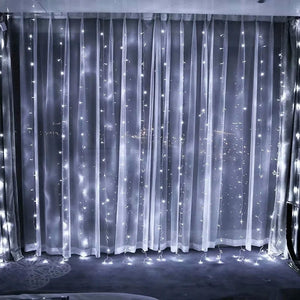 Instalatie Craciun, Tip Perdea, IP44, 9 m x 3 m, 720 LED-uri, Alb rece, cu 8 jocuri de lumini, 31 V, 9W, Interconectabila, Prelungitor 3 m inclus, Fir transparent, Interior/ Exterior, Flippy-0