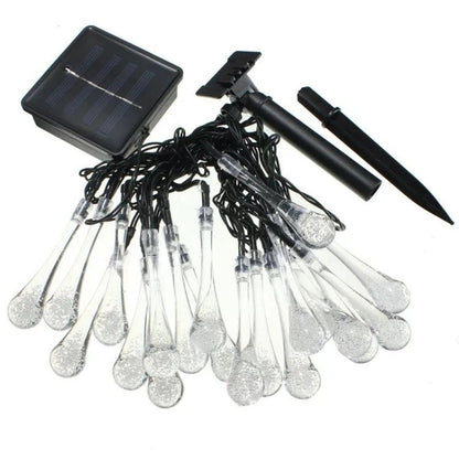 Instalatie Craciun, Tip Picaturi, 30 Led-uri, 6.5 metri, Alb cald, Energie solara, Senzor de lumina, Flippy-1