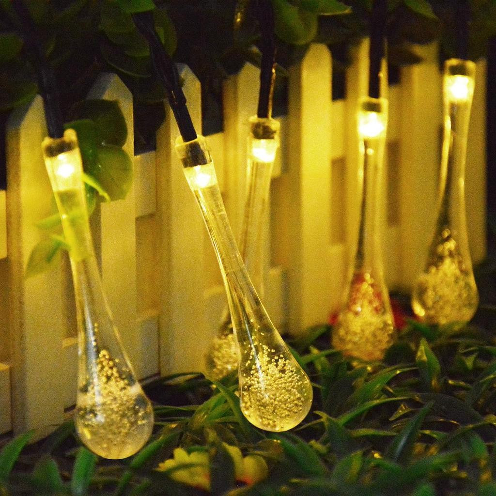 Instalatie Craciun, Tip Picaturi, 30 Led-uri, 6.5 metri, Alb cald, Energie solara, Senzor de lumina, Flippy-8