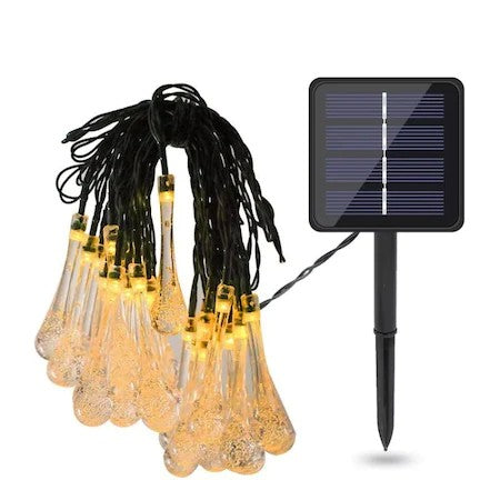 Instalatie Craciun, Tip Picaturi, 50 Led-uri, 9.5 metri, Alb cald, Energie solara, Senzor de lumina, Flippy-1