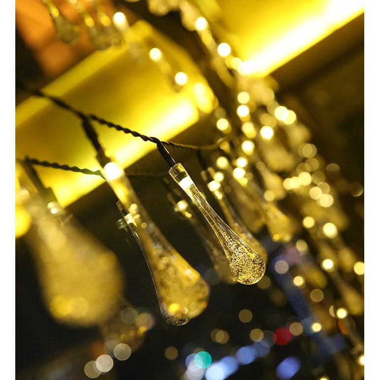 Instalatie Craciun, Tip Picaturi, 50 Led-uri, 9.5 metri, Alb cald, Energie solara, Senzor de lumina, Flippy-7