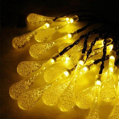 Instalatie Craciun, Tip Picaturi, 50 Led-uri, 9.5 metri, Alb cald, Energie solara, Senzor de lumina, Flippy-10