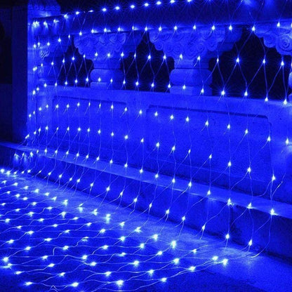 Instalatie Craciun, Tip Plasa, 3 m x 2 m, 240 LED-uri, Albastru, 8 jocuri de lumini, Transformator cu telecomanda, Interconectabila, Prelungitor 3 m inclus, Fir transparent, Flippy-2