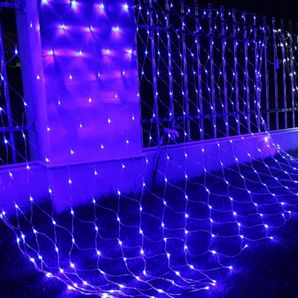 Instalatie Craciun, Tip Plasa, 3 m x 2 m, 240 LED-uri, Albastru, 8 jocuri de lumini, Transformator, Interconectabila, Prelungitor 3 m inclus, Fir transparent, Flippy-3