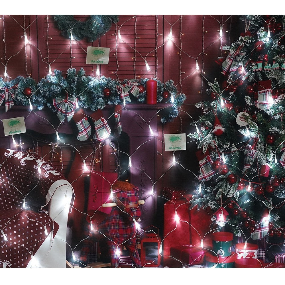 Instalatie Craciun, Tip Plasa, 6 m x 1.5 m, 480 LED-uri, Alb rece, 8 jocuri de lumini, Transformator, Interconectabila, Prelungitor 5 m inclus, Fir transparent, Flippy-4