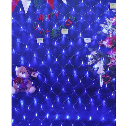 Instalatie Craciun, Tip Plasa, 6 m x 2 m, 480 LED-uri, Albastru, 8 jocuri de lumini, Transformator, Interconectabila, Prelungitor 5 m inclus, Fir transparent, Flippy-4