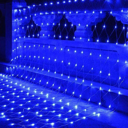 Instalatie Craciun, Tip Plasa, IP 44, 18 x 1 m, 720 LED-uri, Albastru, 8 jocuri de lumini, Transformator fara telecomanda, Interconectabila, Prelungitor 5 m inclus, Fir transparent, Flippy-1