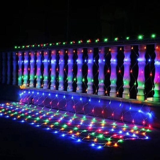 Instalatie Craciun, Tip Plasa, IP 44, 2 x 1 m, 80 LED-uri, Multicolor, 8 jocuri de lumini, Transformator cu telecomanda, Interconectabila, Prelungitor 3 m inclus, Fir transparent, Flippy-0