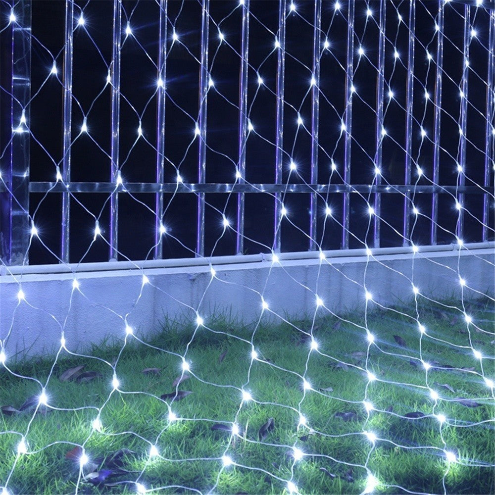 Instalatie Craciun, Tip Plasa, IP 44, 3 x 1 m, 160 LED-uri, Alb rece, 8 jocuri de lumini, Transformator cu telecomanda, Interconectabila, Prelungitor 3 m inclus, Fir transparent, Flippy-2