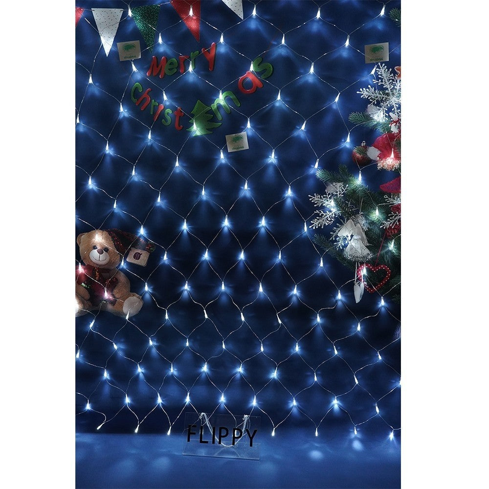 Instalatie Craciun, Tip Plasa, IP 44, 3 x 1 m, 160 LED-uri, Alb rece, 8 jocuri de lumini, Transformator cu telecomanda, Interconectabila, Prelungitor 3 m inclus, Fir transparent, Flippy-3
