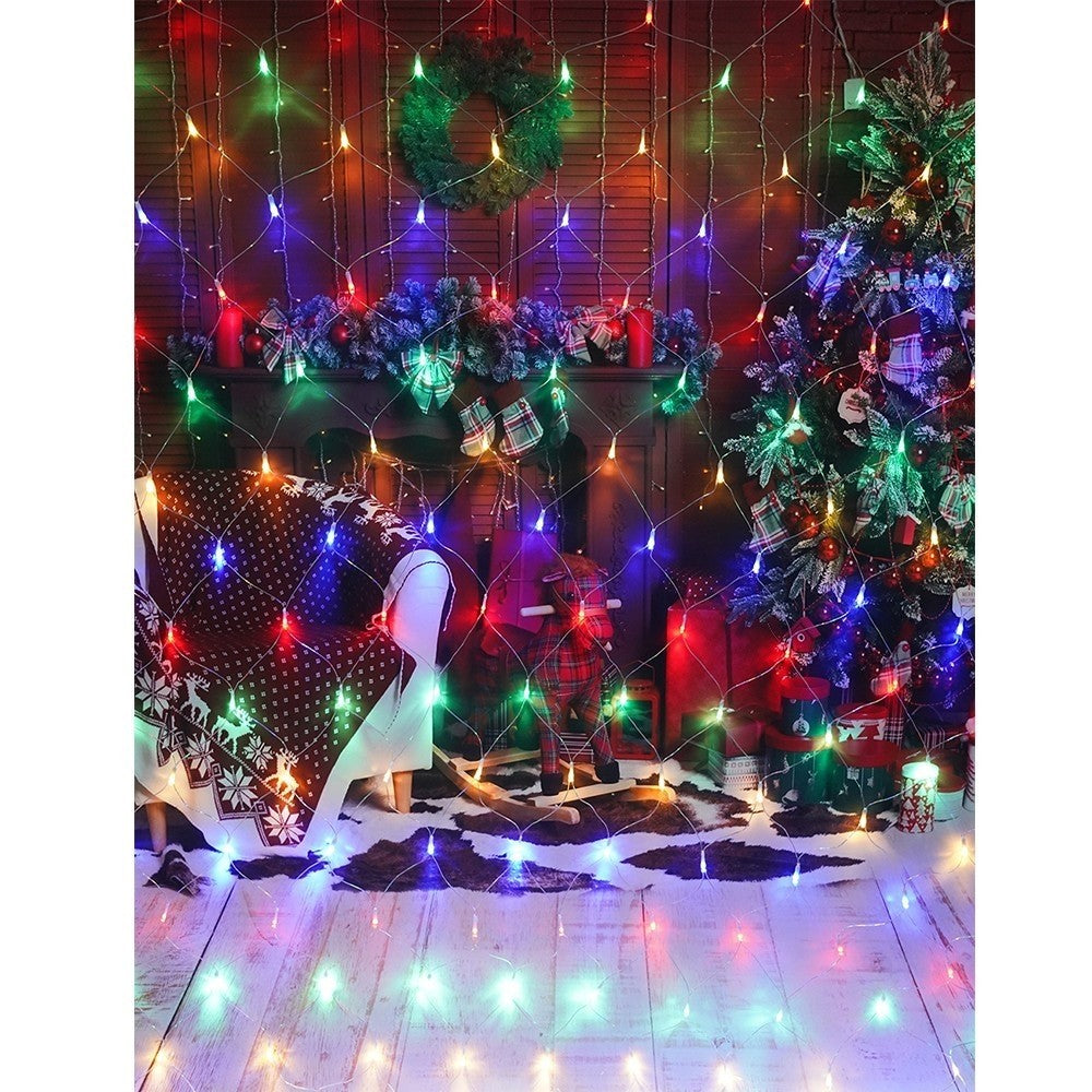 Instalatie Craciun, Tip Plasa, IP 44, 8 x 1 m, 320 LED-uri, Multicolor, 8 jocuri de lumini, Transformator cu telecomanda, Interconectabila, Prelungitor 3 m inclus, Fir transparent, Flippy-1