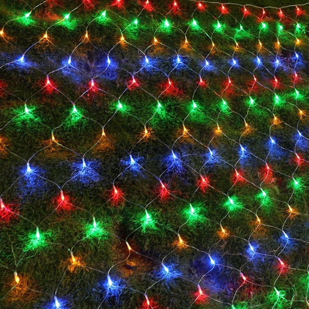 Instalatie Craciun, Tip Plasa, IP 44, 8 x 1 m, 320 LED-uri, Multicolor, 8 jocuri de lumini, Transformator fara telecomanda, Interconectabila, Prelungitor 5 m inclus, Fir transparent, Flippy-3