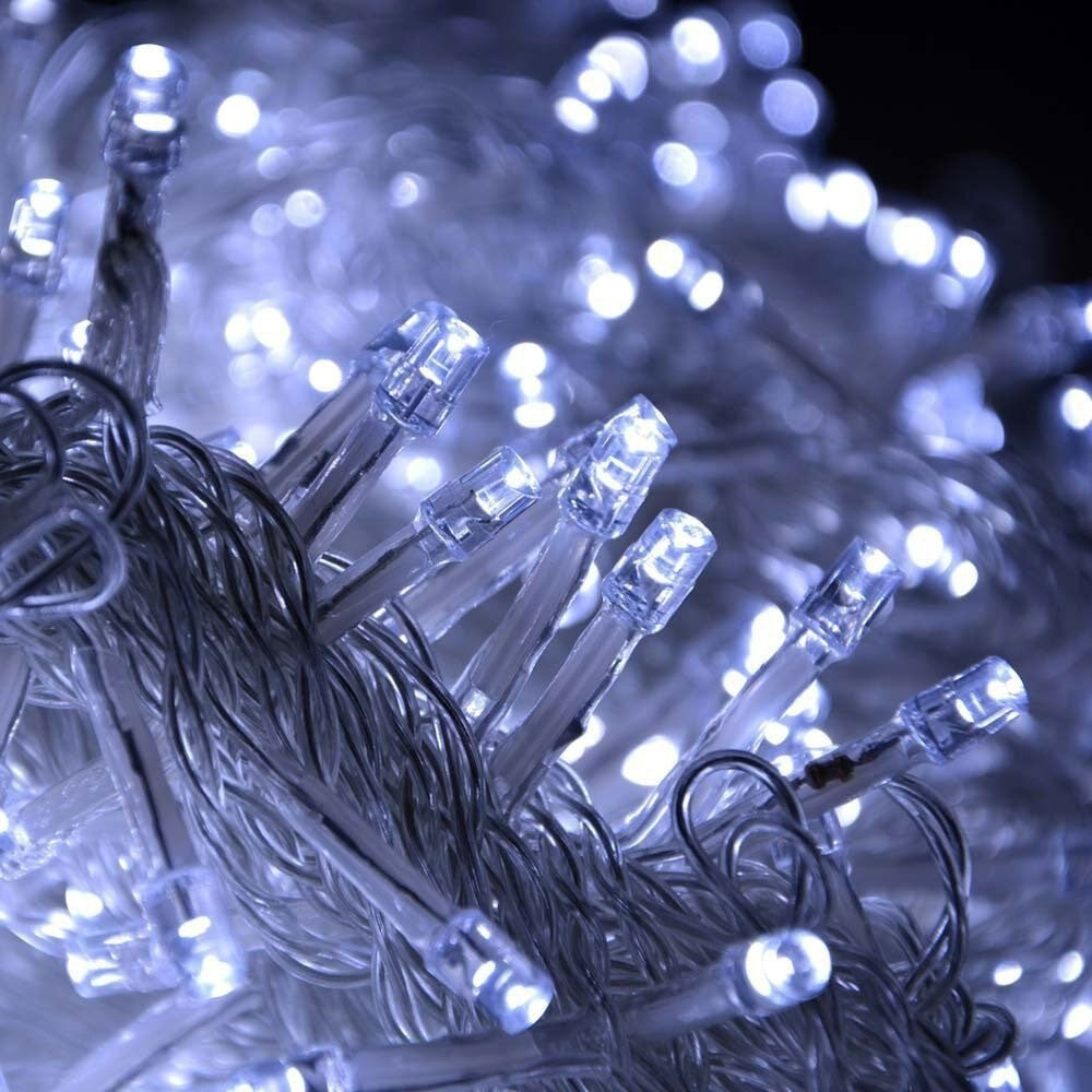 Instalatie Craciun Turturi, IP44, 4 m, 132 Led-uri ,Perdea Franjurata, Alb rece, 8 jocuri de lumini, Transformator 31 V, Putere 9 W, Interconectabila, Interior/Exterior, Prelungitor 3 m inclus, Fir Transparent, Flippy-7