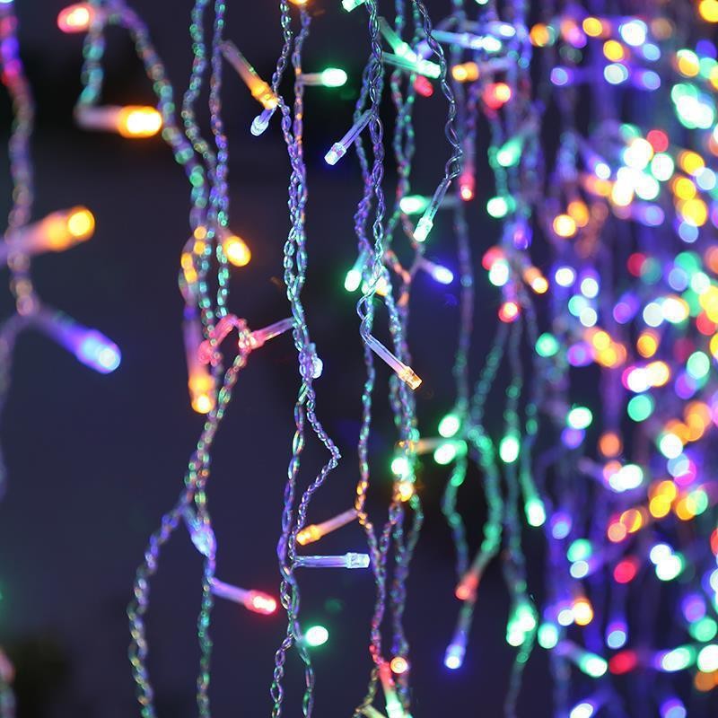 Instalatie Craciun Yoto, Tip Franjuri/Turturi, 12 m, 300 LED-uri, Prelungitor 1.5 m, 8 Jocuri de Lumini, Interconectabila, Conectare la Retea, Fir transparent, Interior/Exterior, Multicolor-4