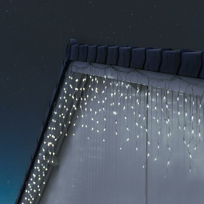 Instalatie Craciun Yoto, Tip Franjuri/Turturi, 12 m, 300 LED-uri, Prelungitor 1.5 m, 8 Jocuri de Lumini, Interconectabila, Conectare la Retea, Fir transparent, Interior/Exterior, Alb Rece-5