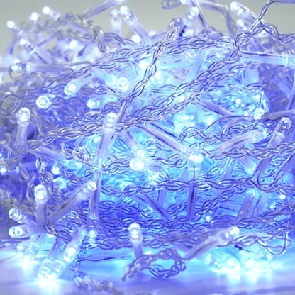 Instalatie Craciun Yoto, Tip Franjuri/Turturi, 12 m, 300 LED-uri, Prelungitor 1.5 m, 8 Jocuri de Lumini, Interconectabila, Conectare la Retea, Fir transparent, Interior/Exterior, Albastru-1
