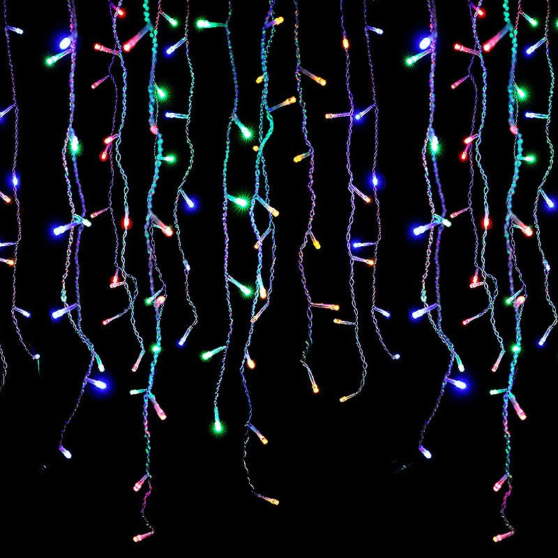 Instalatie Craciun Yoto, Tip Franjuri/Turturi, 4 m, 120 LED-uri, Prelungitor 1.5 m, 8 Jocuri de Lumini, Interconectabila, Conectare la Retea, Fir transparent, Interior/Exterior, Multicolor-4