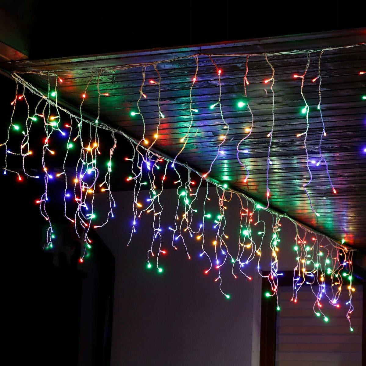 Instalatie Craciun Yoto, Tip Franjuri/Turturi, 4 m, 120 LED-uri, Prelungitor 1.5 m, 8 Jocuri de Lumini, Interconectabila, Conectare la Retea, Fir transparent, Interior/Exterior, Multicolor-5