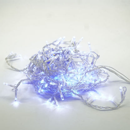 Instalatie Craciun Yoto, Tip Franjuri/Turturi, 4 m, 120 LED-uri, Prelungitor 1.5 m, 8 Jocuri de Lumini, Interconectabila, Conectare la Retea, Fir transparent, Interior/Exterior, Albastru-7