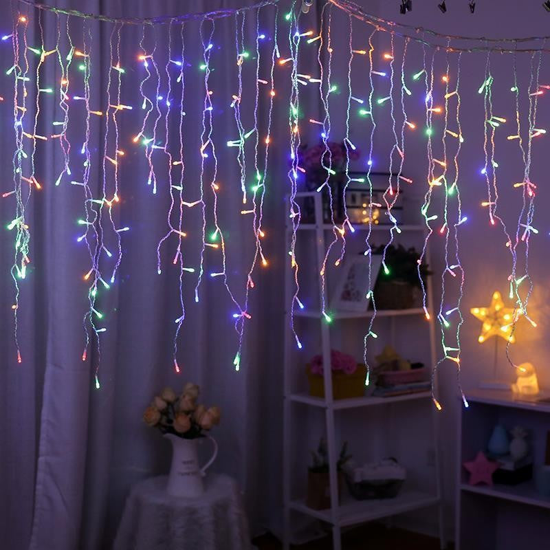 Instalatie Craciun Yoto, Tip Franjuri/Turturi, 7 m, 200 LED-uri, Prelungitor 1.5 m, 8 Jocuri de Lumini, Interconectabila, Conectare la Retea, Fir transparent, Interior/Exterior, Multicolor-4