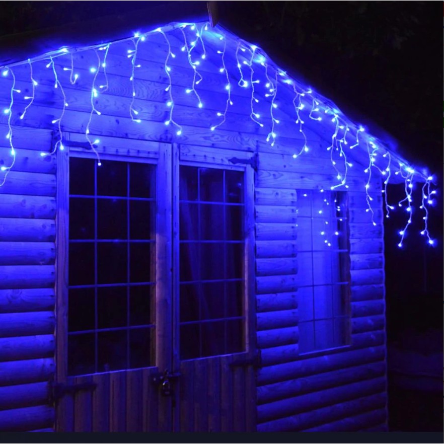 Instalatie Craciun Yoto, Tip Franjuri/Turturi, 7 m, 200 LED-uri, Prelungitor 1.5 m, 8 Jocuri de Lumini, Interconectabila, Conectare la Retea, Fir transparent, Interior/Exterior, Albastru-7