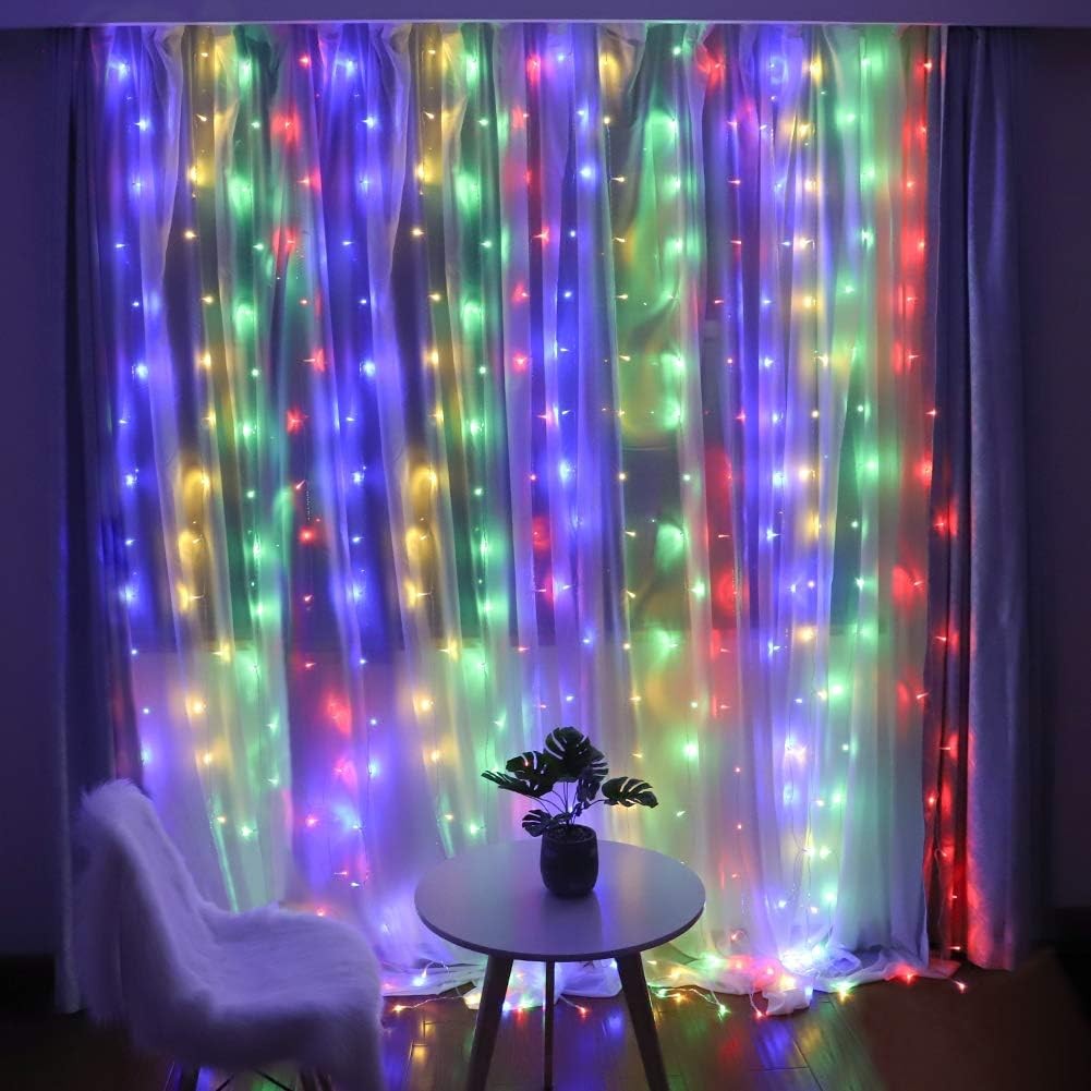 Instalatie Craciun Yoto, Tip Perdea, 2 m x 1 m, 120 LED-uri, Prelungitor 1.5 m, 8 Jocuri de Lumini, Interconectabila, Fir transparent, Interior/Exterior, Multicolor-1