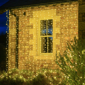 Instalatie Craciun Yoto, Tip Perdea, 2 m x 1 m, 120 LED-uri, Prelungitor 1.5 m, 8 Jocuri de Lumini, Interconectabila, Fir transparent, Interior/Exterior, Alb Cald-0