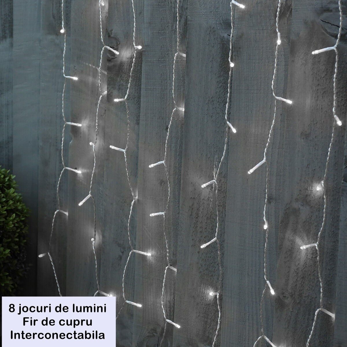 Instalatie Craciun Yoto, Tip Perdea, 2 m x 2 m, 240 LED-uri, Prelungitor 1.5 m, 8 Jocuri de Lumini, Interconectabila, Fir transparent, Interior/Exterior, Alb Rece-2