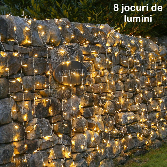 Instalatie Craciun Yoto, Tip Perdea, 2 m x 2 m, 240 LED-uri, Prelungitor 1.5 m, 8 Jocuri de Lumini, Interconectabila, Fir transparent, Interior/Exterior, Alb Cald-1
