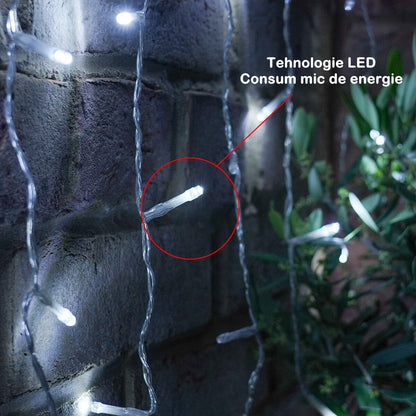 Instalatie Craciun Yoto, Tip Perdea, 3 m x 2 m, 240 LED-uri, Prelungitor 1.5 m, 8 Jocuri de Lumini, Interconectabila, Fir transparent, Interior/Exterior, Alb Rece-3