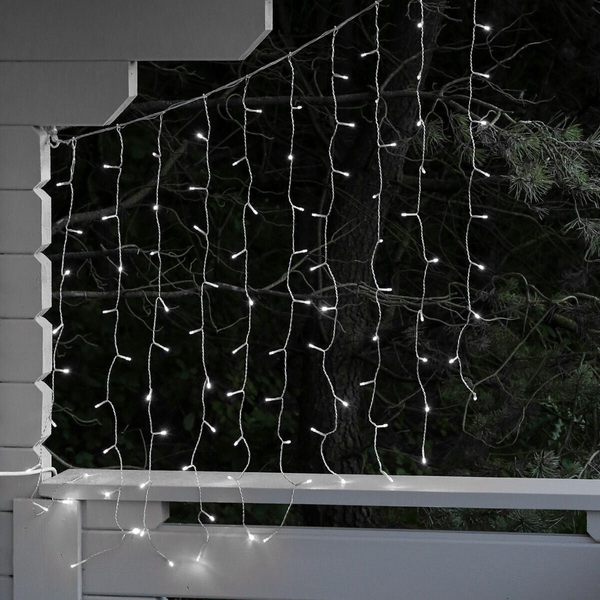 Instalatie Craciun Yoto, Tip Perdea, 3 m x 2 m, 240 LED-uri, Prelungitor 1.5 m, 8 Jocuri de Lumini, Interconectabila, Fir transparent, Interior/Exterior, Alb Rece-4