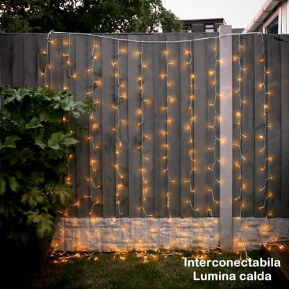 Instalatie Craciun Yoto, Tip Perdea, 3 m x 3 m, 320 LED-uri, Prelungitor 1.5 m, 8 Jocuri de Lumini, Interconectabila, Fir transparent, Interior/Exterior, Alb Cald-2