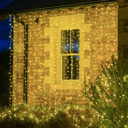 Instalatie Craciun Yoto, Tip Perdea, 3 m x 3 m, 320 LED-uri, Prelungitor 1.5 m, 8 Jocuri de Lumini, Interconectabila, Fir transparent, Interior/Exterior, Alb Cald-0