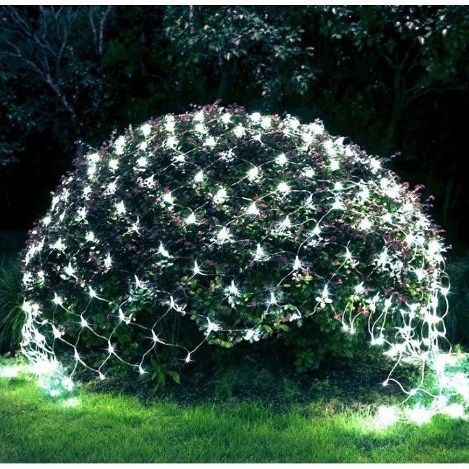 Instalatie Craciun Yoto, Tip Plasa, 1.2 m x 1.2 m, 80 LED-uri, Prelungitor 1.5 m, 8 Jocuri de Lumini, Interconectabila, Fir transparent, Interior/Exterior, Alb Rece-0