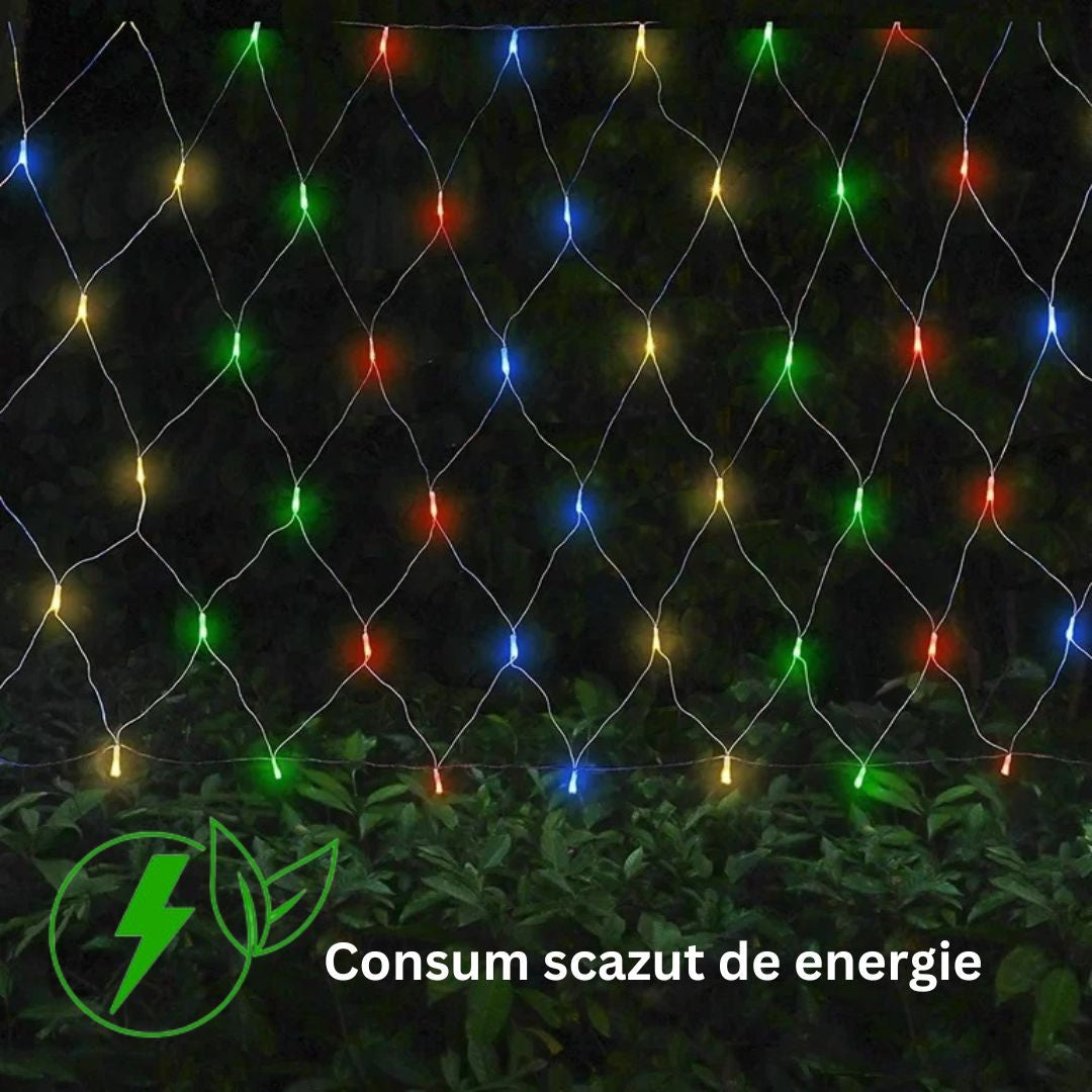 Instalatie Craciun Yoto, Tip Plasa, 1.5 m x 1.5 m, 120 LED-uri, Prelungitor 1.5 m, 8 Jocuri de Lumini, Interconectabila, Fir transparent, Interior/Exterior, Multicolor-3