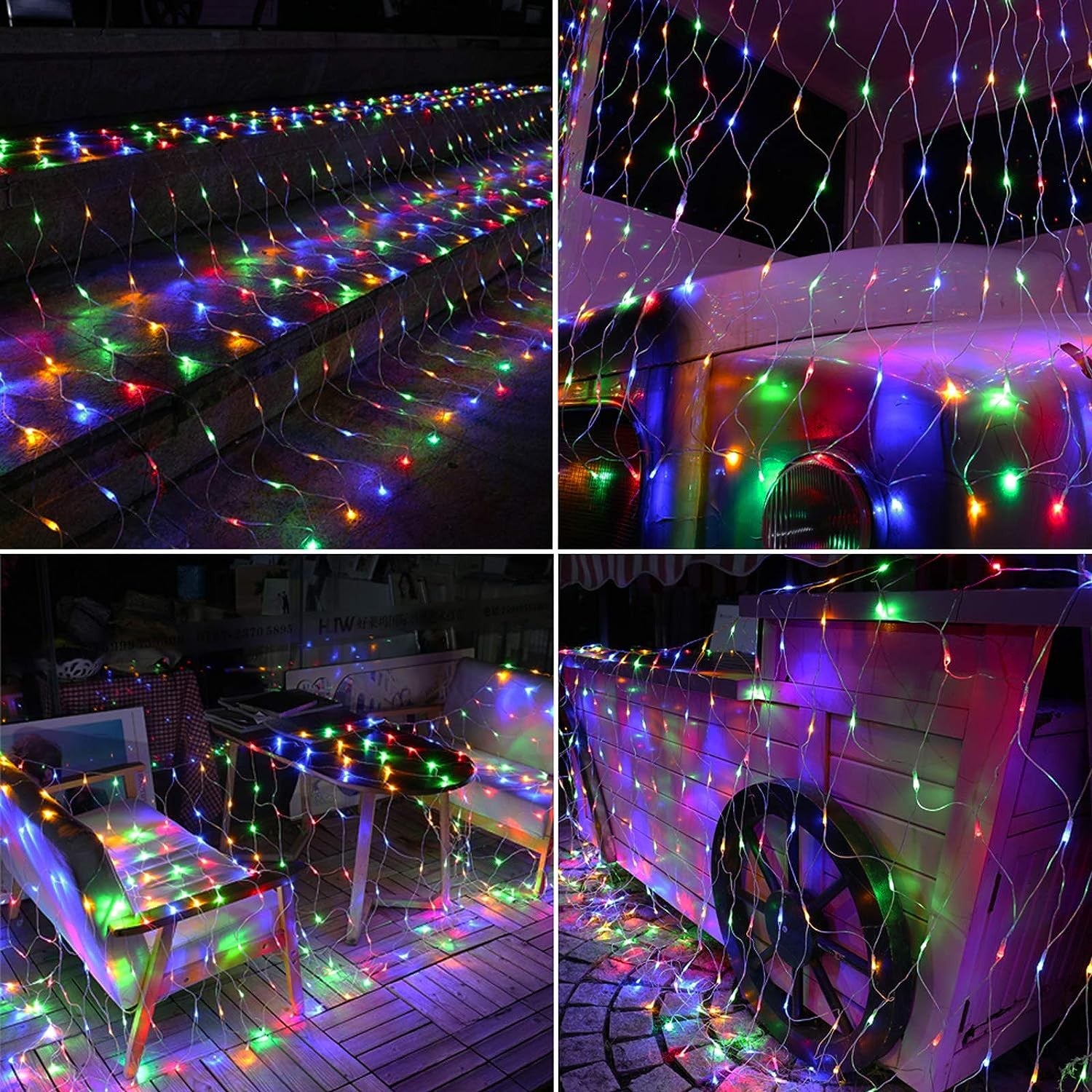 Instalatie Craciun Yoto, Tip Plasa, 1.5 m x 1.5 m, 120 LED-uri, Prelungitor 1.5 m, 8 Jocuri de Lumini, Interconectabila, Fir transparent, Interior/Exterior, Multicolor-5