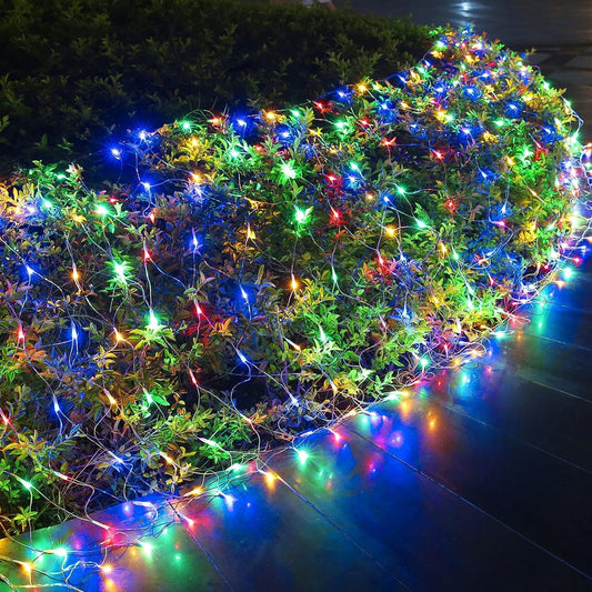 Instalatie Craciun Yoto, Tip Plasa, 2 m x 2 m, 160 LED-uri, Prelungitor 1.5 m, 8 Jocuri de Lumini, Interconectabila, Fir transparent, Interior/Exterior, Multicolor-0