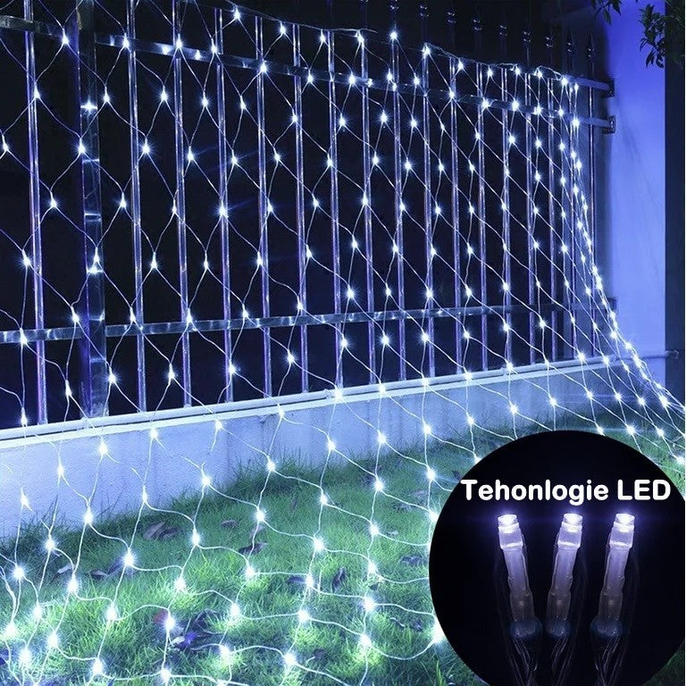 Instalatie Craciun Yoto, Tip Plasa, 3 m x 1 m, 160 LED-uri, Prelungitor 1.5 m, 8 Jocuri de Lumini, Interconectabila, Fir transparent, Interior/Exterior, Alb Rece-4