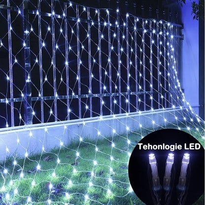 Instalatie Craciun Yoto, Tip Plasa, 3 m x 1 m, 160 LED-uri, Prelungitor 1.5 m, 8 Jocuri de Lumini, Interconectabila, Fir transparent, Interior/Exterior, Alb Rece-4