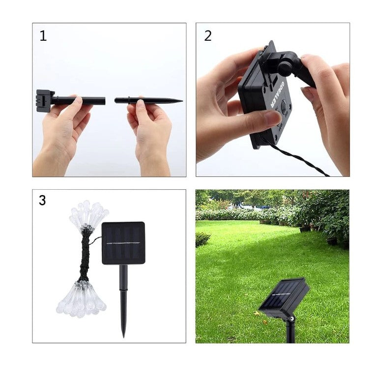 Instalatie Solara 6 m, 28 Led-uri cu Ornament tip picatura de apa, Liniara, Fir negru, Interior, Exterior, Alb Cald-4