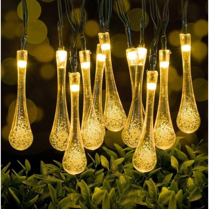 Instalatie Solara 6 m, 28 Led-uri cu Ornament tip picatura de apa, Liniara, Fir negru, Interior, Exterior, Alb Cald-2