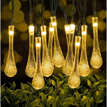 Instalatie Solara 6 m, 28 Led-uri cu Ornament tip picatura de apa, Liniara, Fir negru, Interior, Exterior, Alb Cald-2